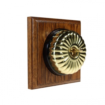 1 Gang Intermediate Medium Oak, Polished Brass Fluted Dome Period Switch